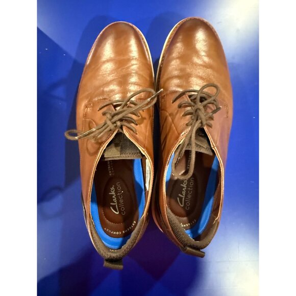 Clarks Brantin Plain Dark Tan Leather Mens Shoes Size 10W